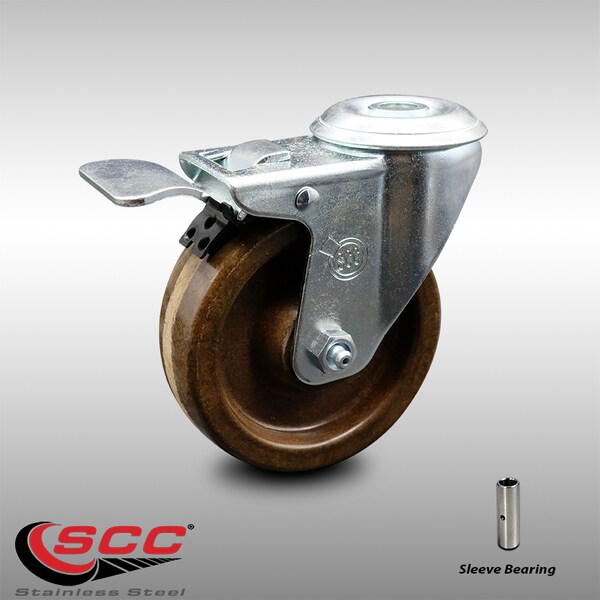 4 Inch SS High Temp Phenolic Wheel Swivel Bolt Hole Caster with Total Lock Brake